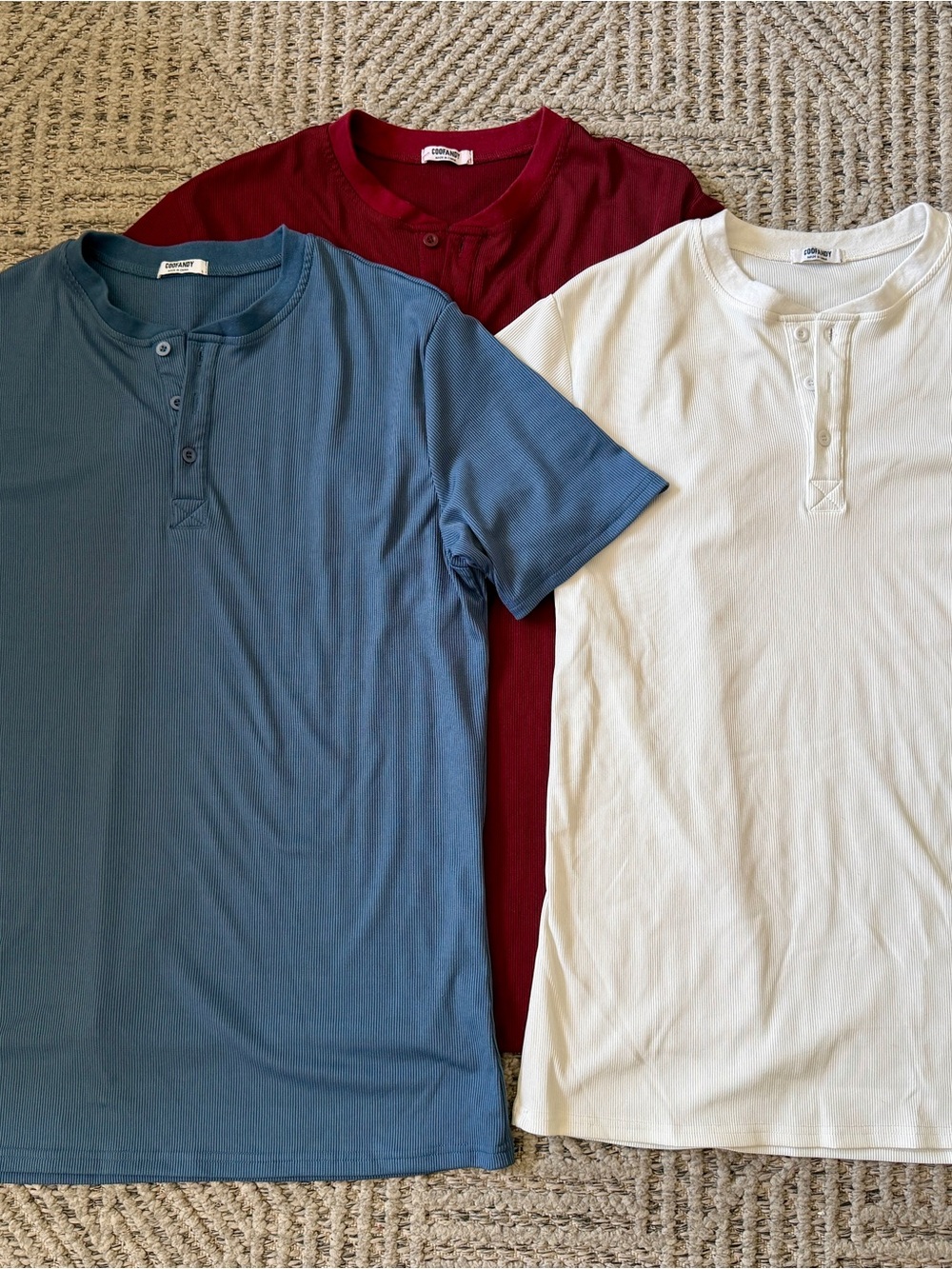 Bundle of Coofandy Men's Henley Shirts - Blue, Burgundy, White